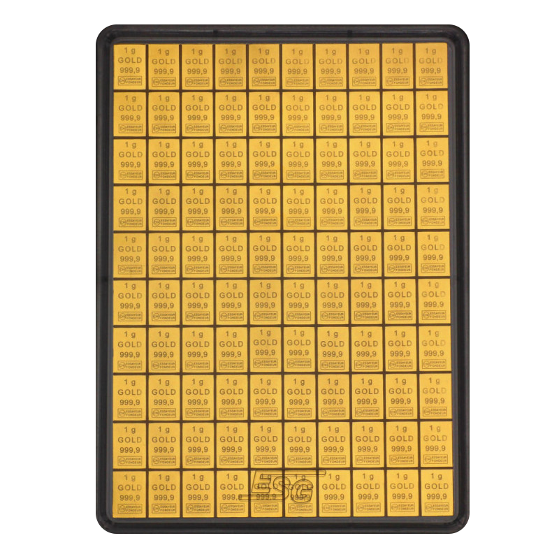 100 x 1g Gold Combibarren / Goldtafel / Tafelbarren Valcami