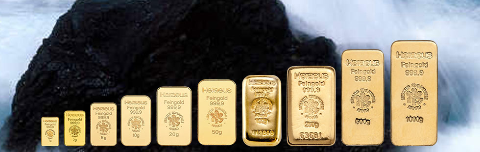 Goldbarren in verschiedenen Größen