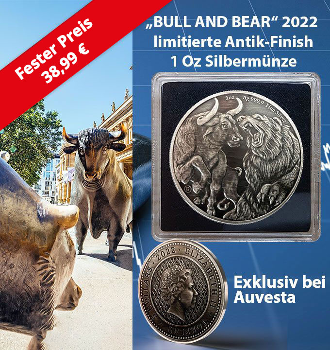 Bull and Bear Antik Finish Silbermünze 1 Unze