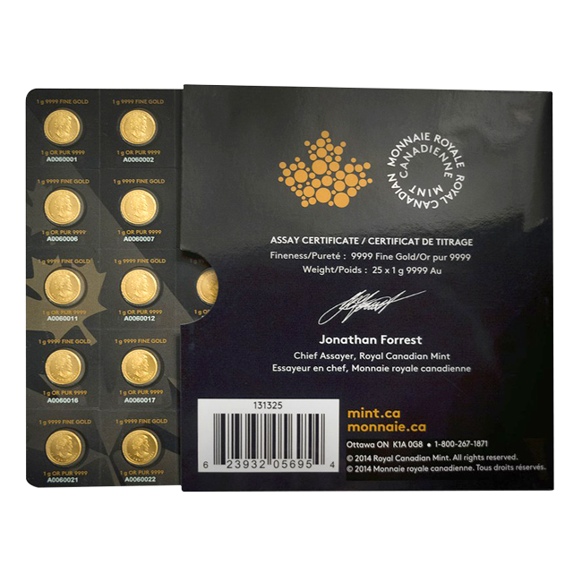 25x 1g Goldmünze Maple Leaf - Maplegram