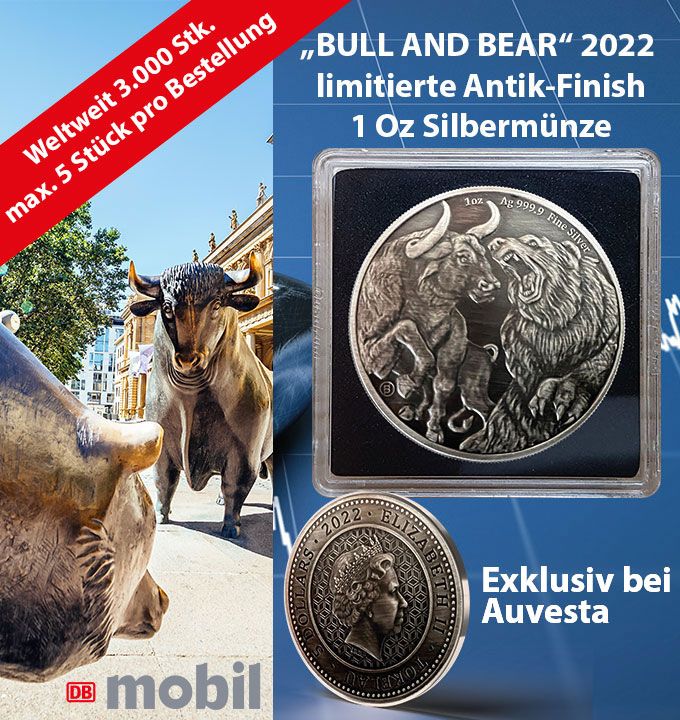 Exklusiv nur bei Auvesta - Bull and Bear Antik-Finish Silbermünze