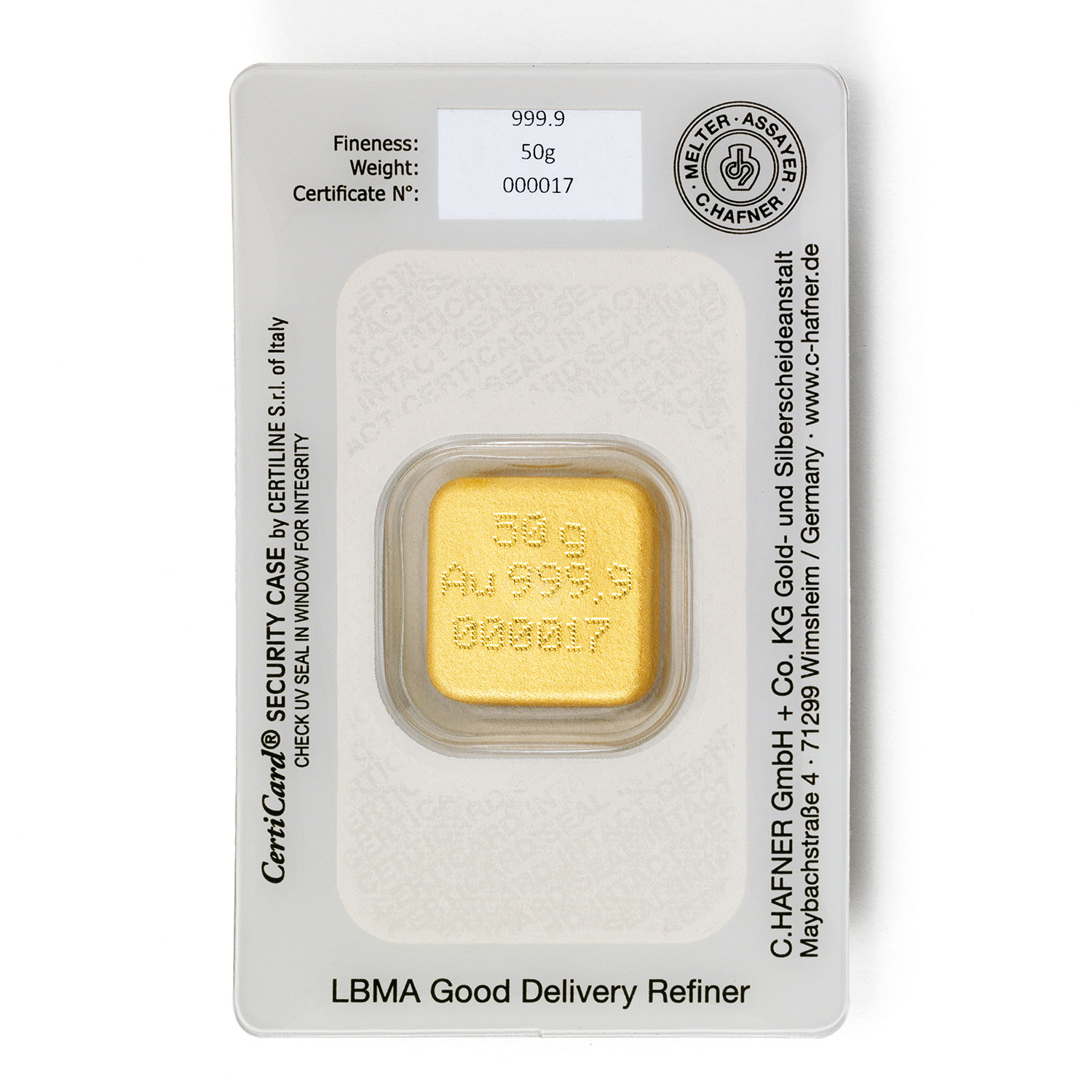 Goldbarren 50g - C.HAFNER - Gussform Goldbarren 50g - C.HAFNER - Gussform